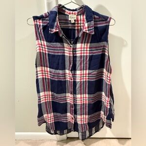 Como Vintage Navy and Red Plaid Sleeveless Shirt